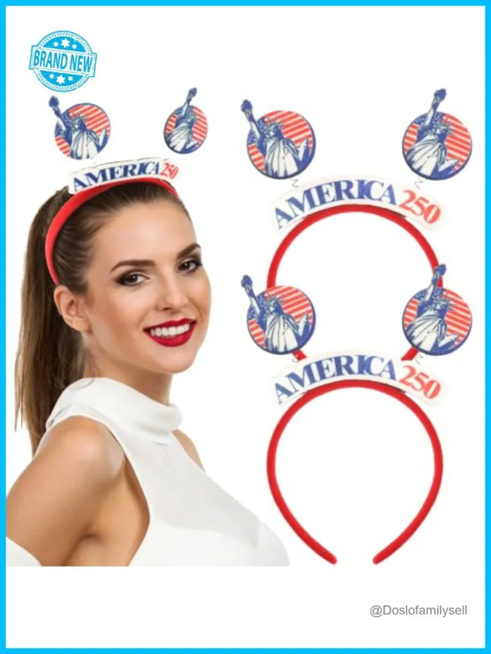2 Pack Patriotic USA 250 Headbands 4th of July Hair Accessory Glitter